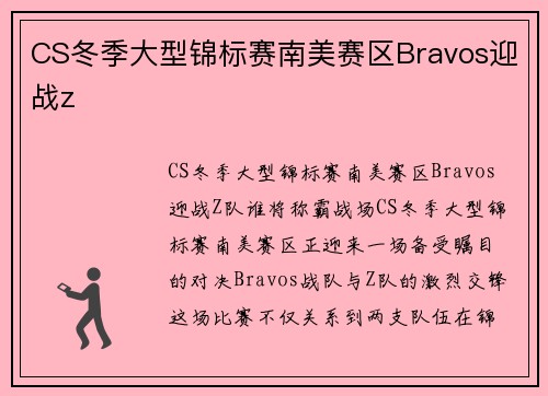 CS冬季大型锦标赛南美赛区Bravos迎战z