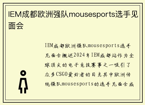 IEM成都欧洲强队mousesports选手见面会